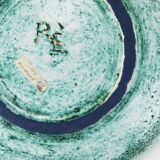 Eva Ruffoni Grand Bol Art Fruitier en Céramique Turquoise, 15 pouces de diamètre, Italie, années 1980