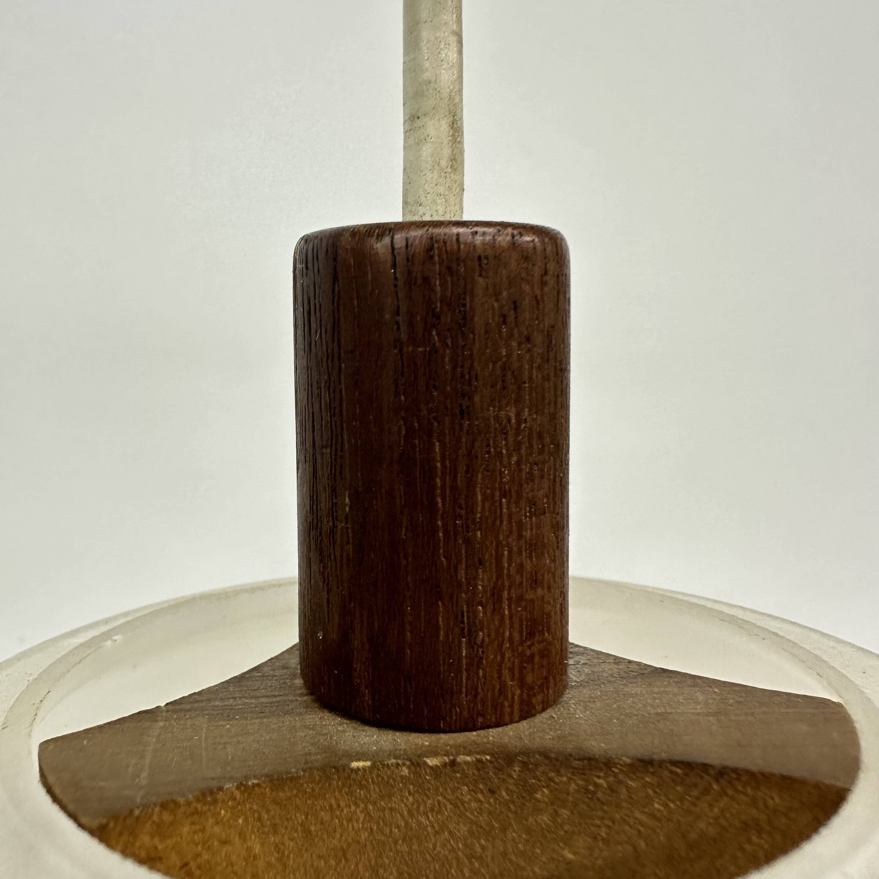 Mid-century design pendant lamp teak and opaline glass , 1970s
