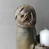 Large stoneware candlestick signed Denise Pointu, stoneware from Puisaye