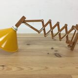 60s accordion sconce, pine, yellow metal reflector