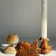 Trio of vintage wood and onyx candle holders