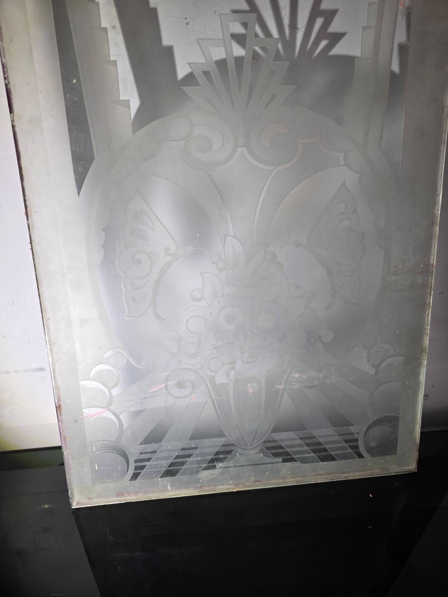 Art Deco engraved glass door panel 1930
