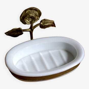 Opaline soap dish and gold metal