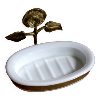 Opaline soap dish and gold metal