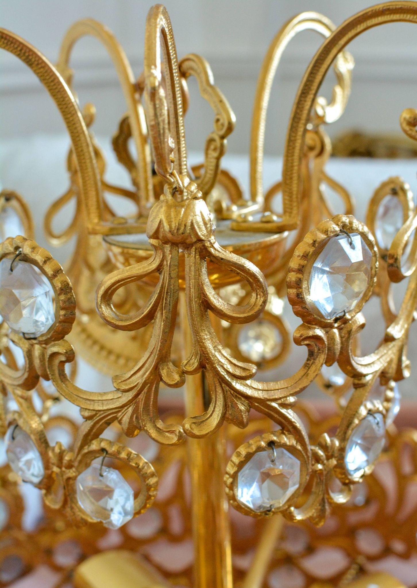 Brass and crystal chandelier plated with 24K gold PALWA, Germany, 1960s-70s.