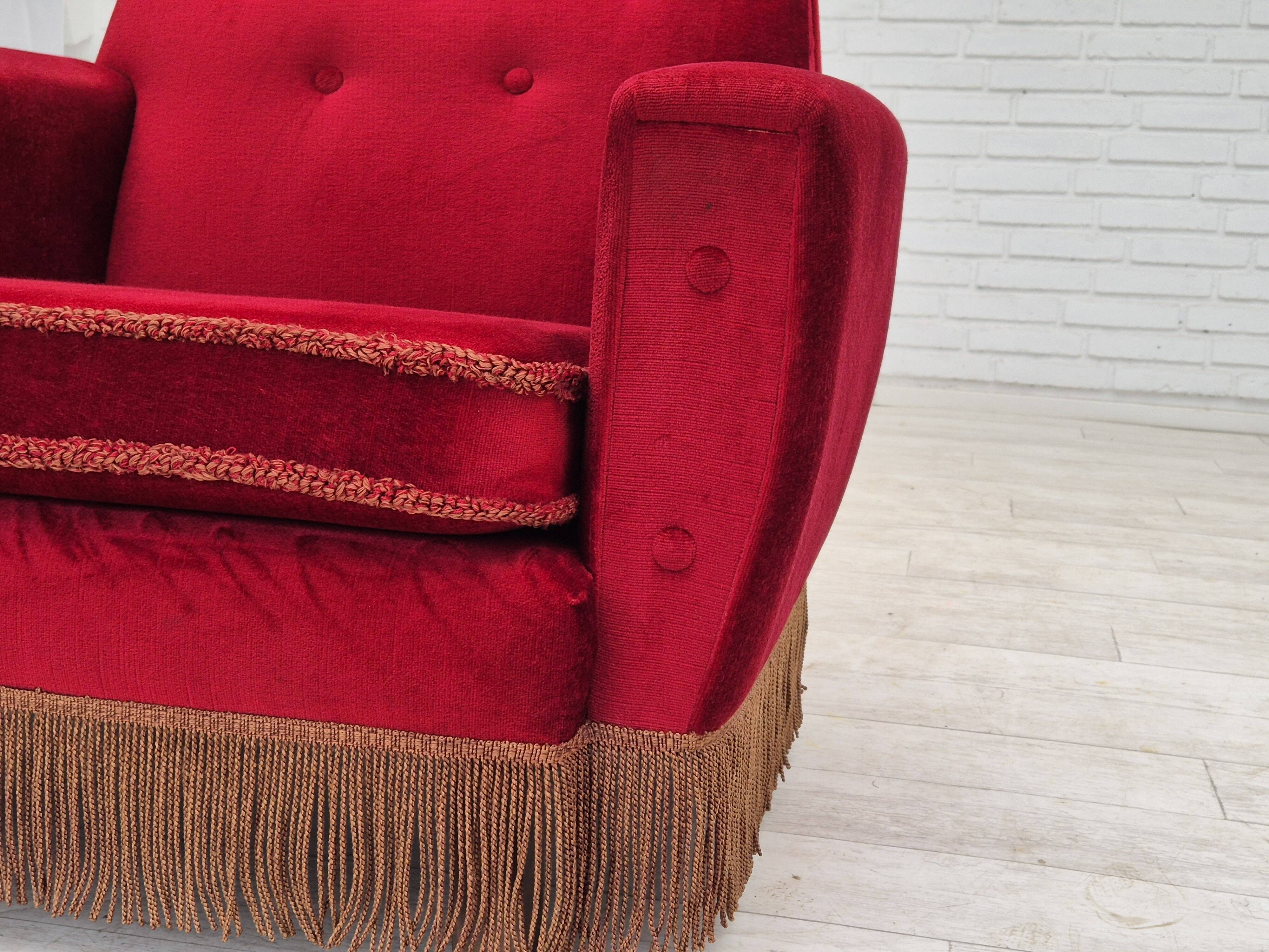 1970s, Danish lounge chair, original condition, cherry-red velour fabric.