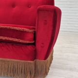1970s, Danish lounge chair, original condition, cherry-red velour fabric.