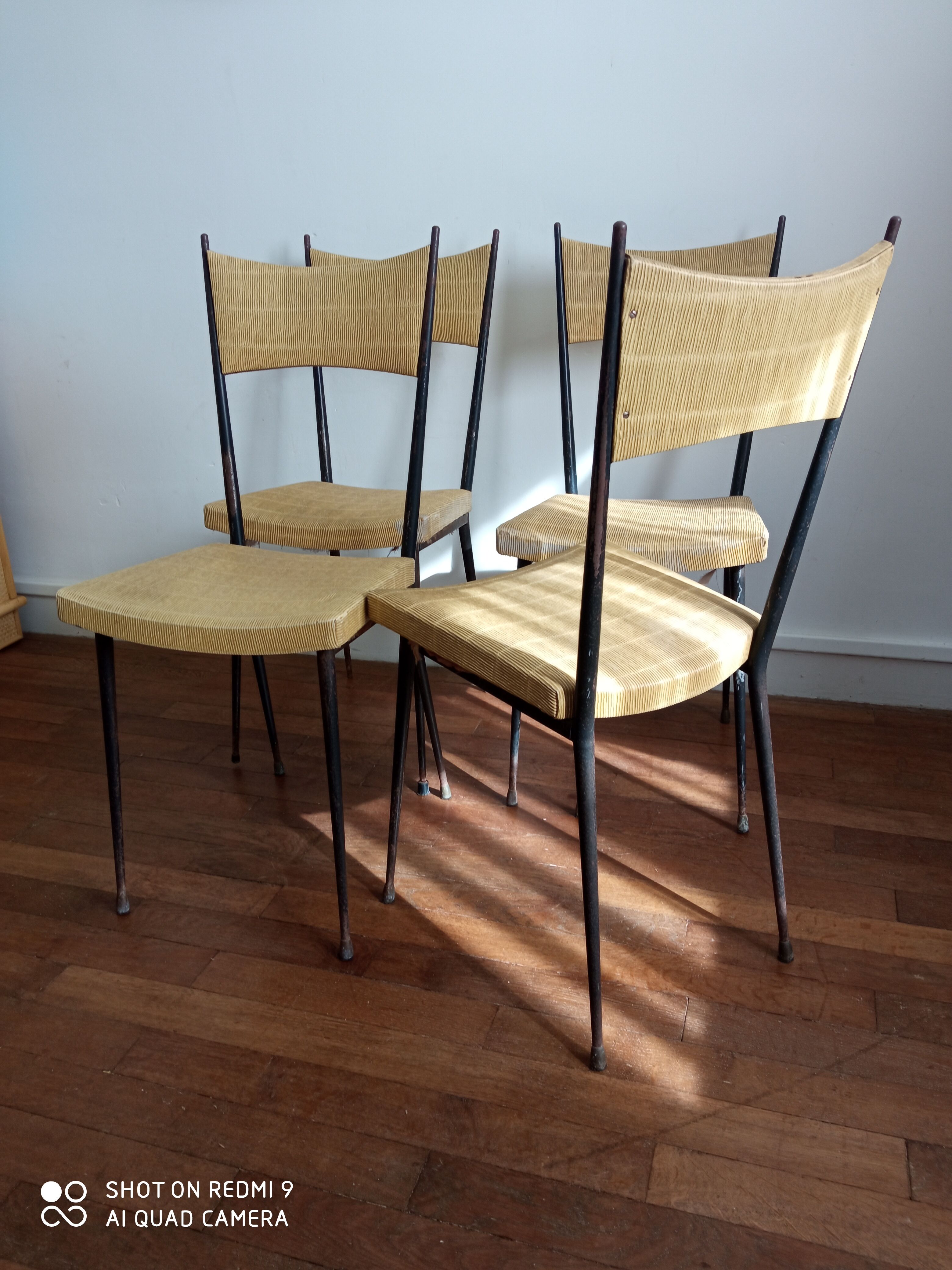 Chairs Colette gueden metal and vintage skaï