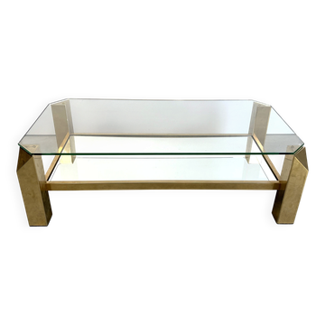 Table basse vintage en plaqué or 23 carats par Belgochrom, années 1970