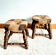 Pair of wood and straw fireplace stools 1950