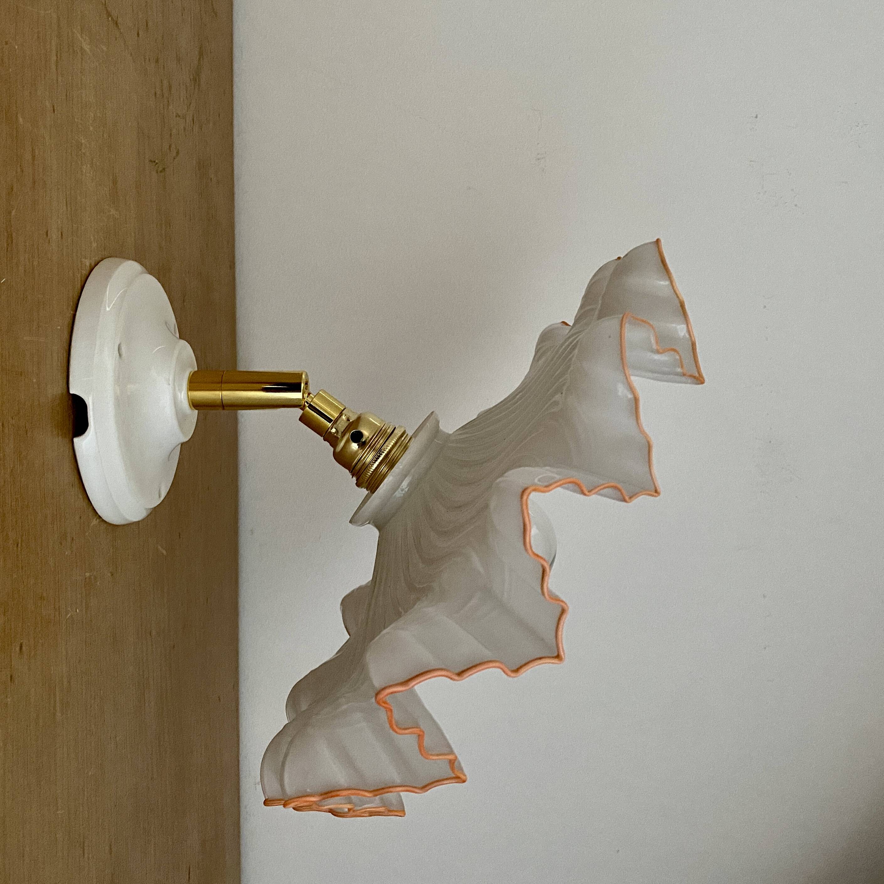 Vintage lampshade wall light in white opaline