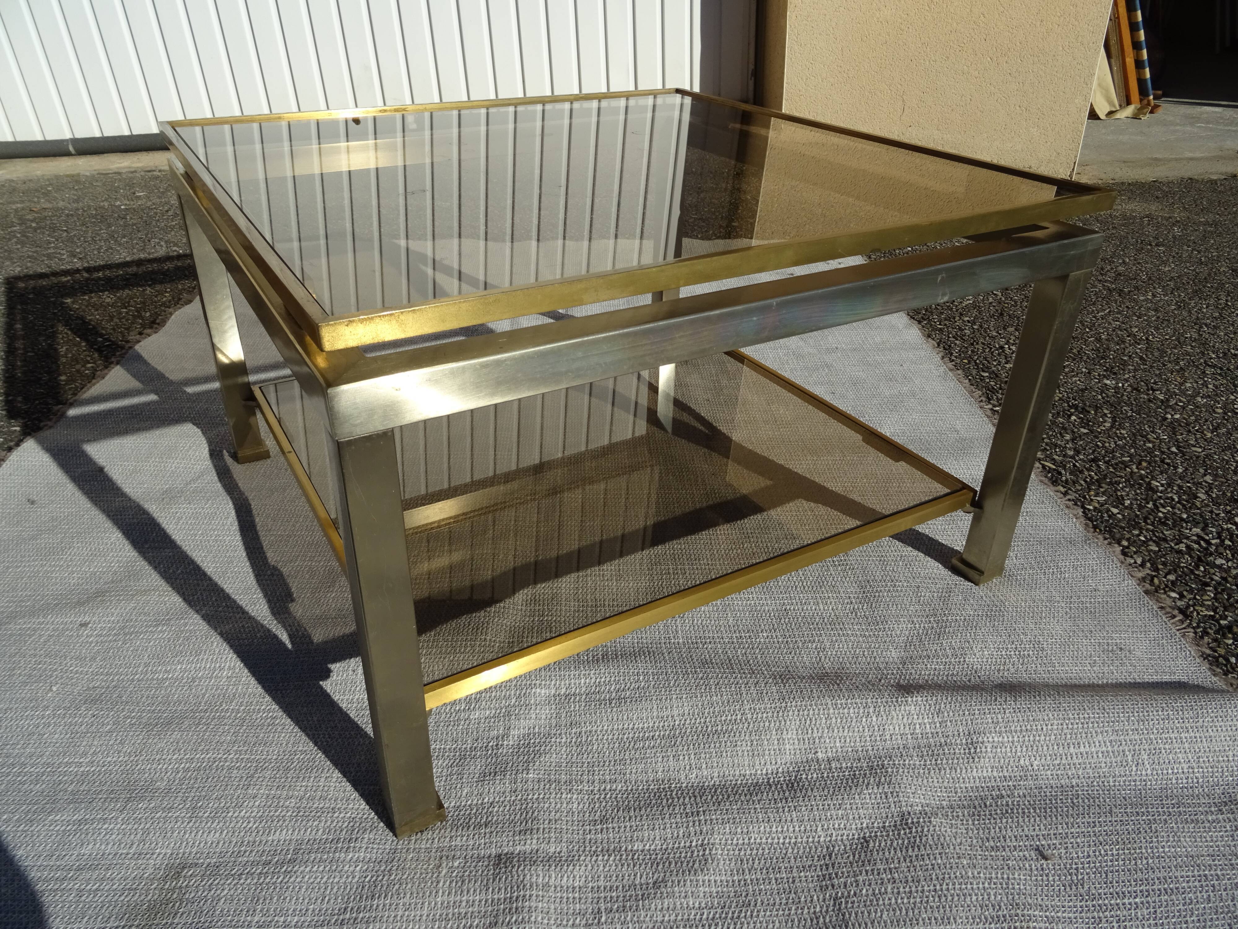 Table bout de canapé acier bicolore Guy Lefèvre Maison Jansen an 70