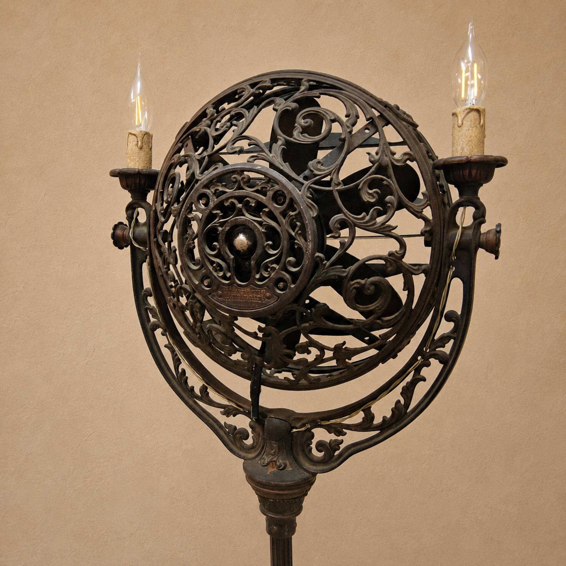 Antique Art Nouveau floor lamp with fan "Luminaire"