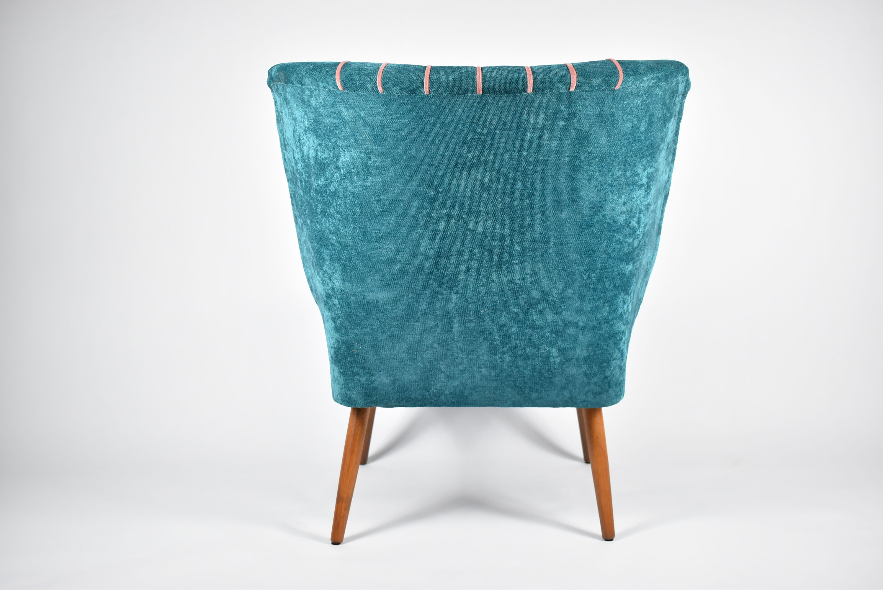 Cocktail vintage armchair, 60s, turquoise with pink edge, restored