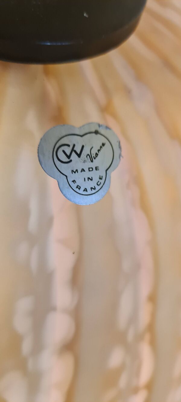 lampe laiton polie 1970 abat jour pate verre vianne 56x35 elec ok