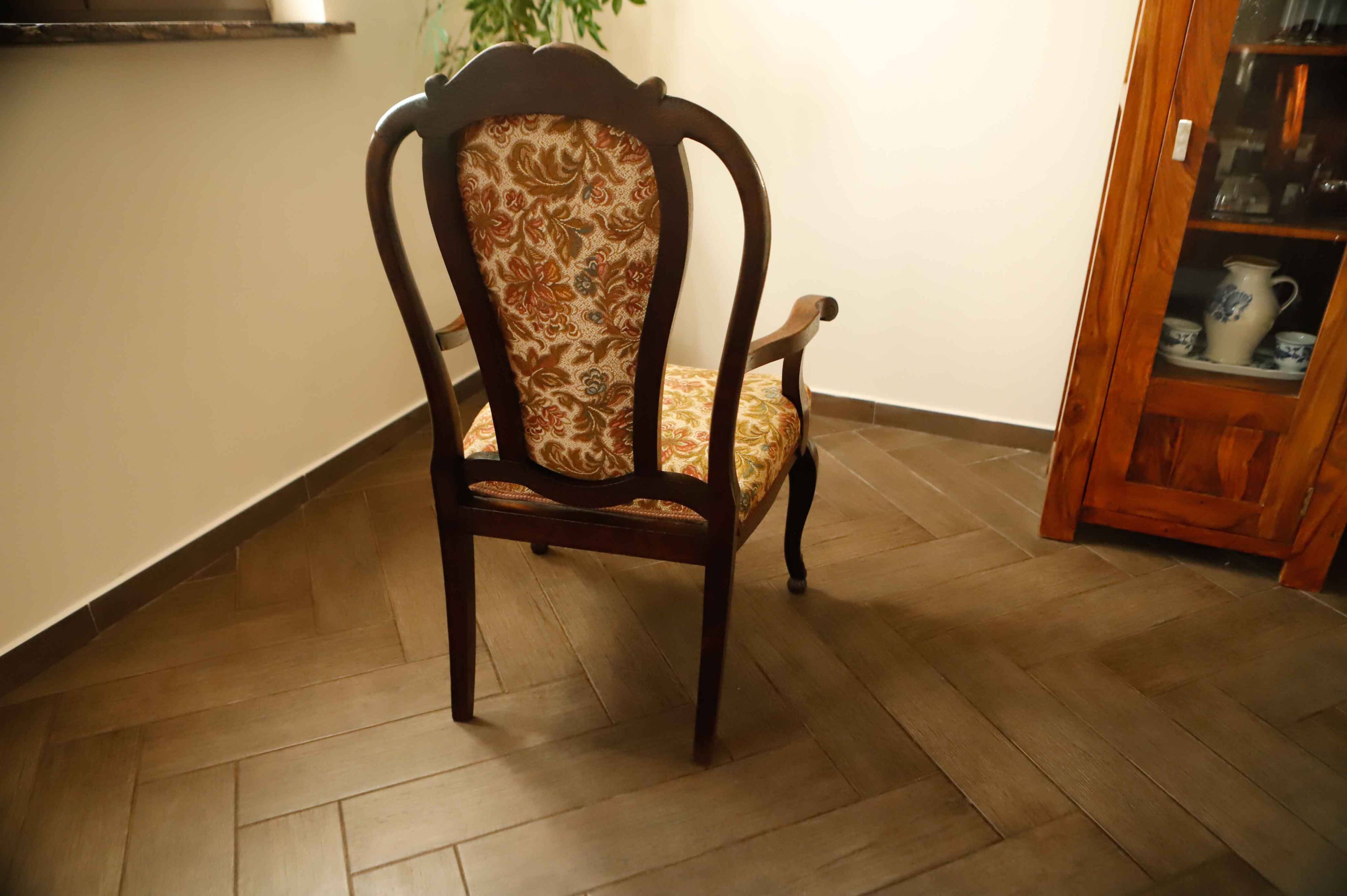Antique Queen Anne Revival Carver Armchair with Floral Tapestry Upholstery