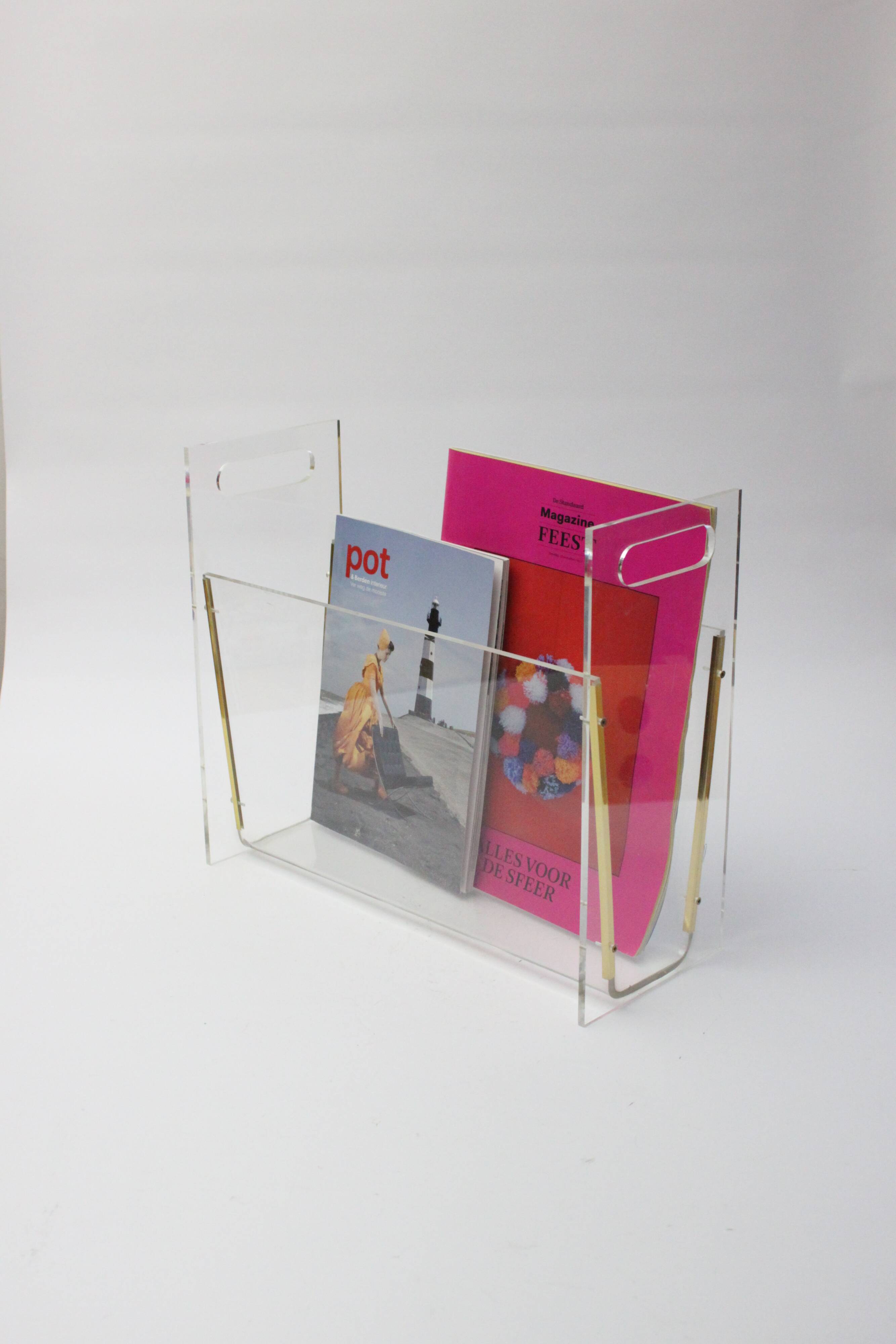 Vintage lucite magazine stand, Hollywood Regency 1970s