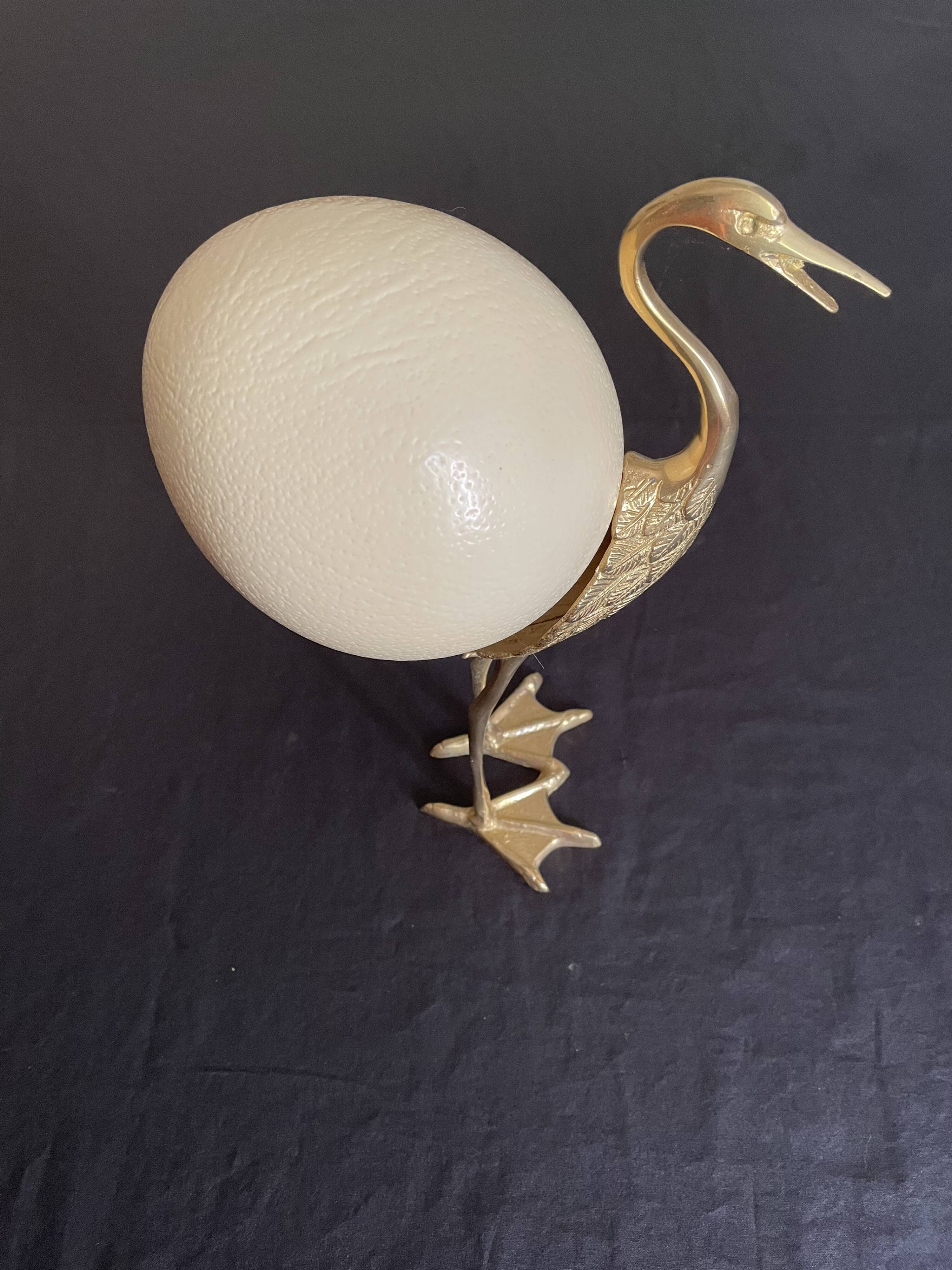 Oiseau en laiton et œuf d’autruche