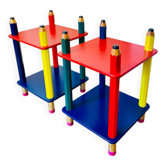 Paire de tables de chevet « Crayon » Pierre Sala - Années 80
