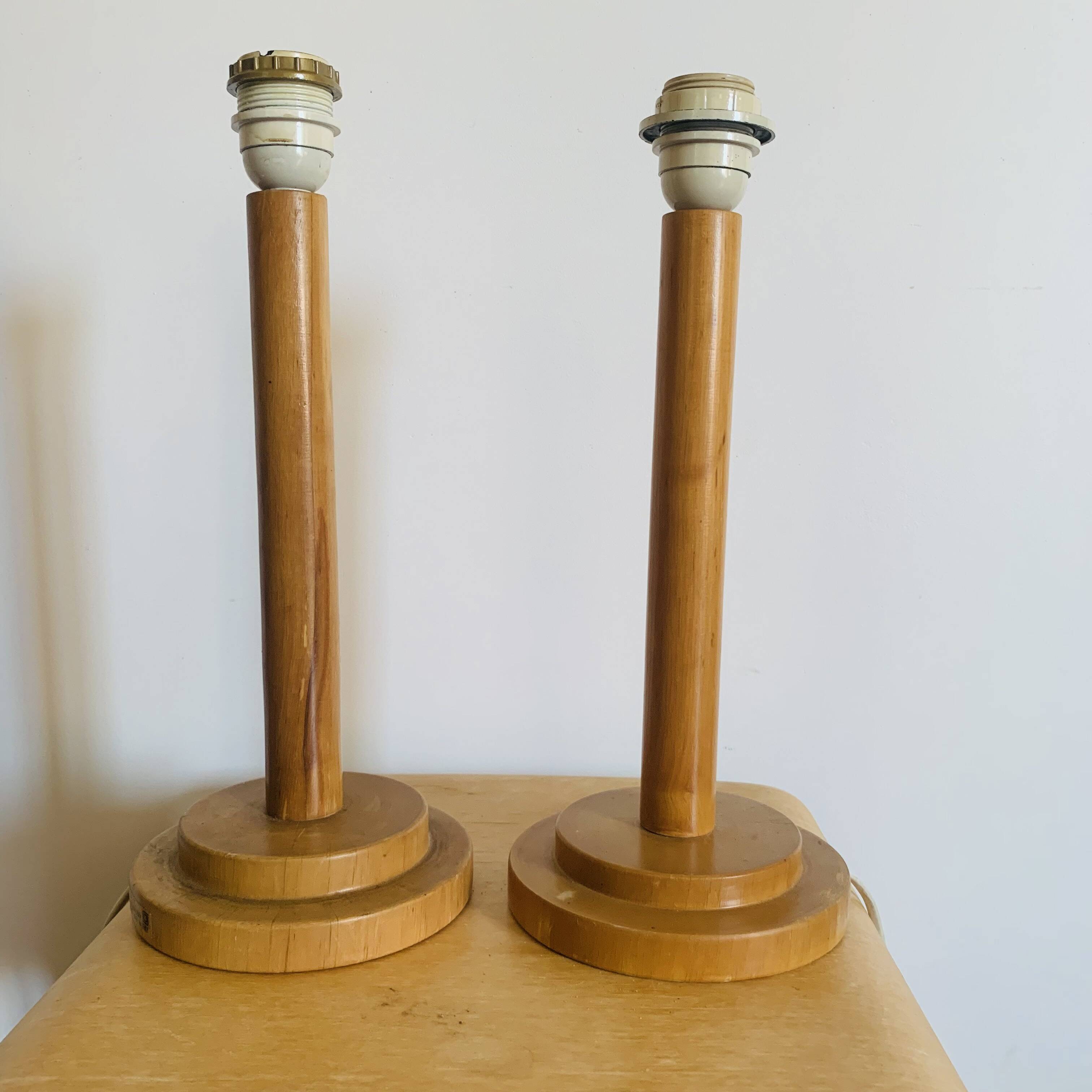 Pair of vintage I.M.T. wooden lamps from the 70s/80s.
