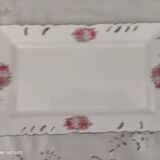 Rectangular dish in german porcelain white openwork bordered silver and old pinks