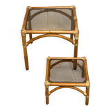 Ensemble de tables basses en rotin et verre fumé