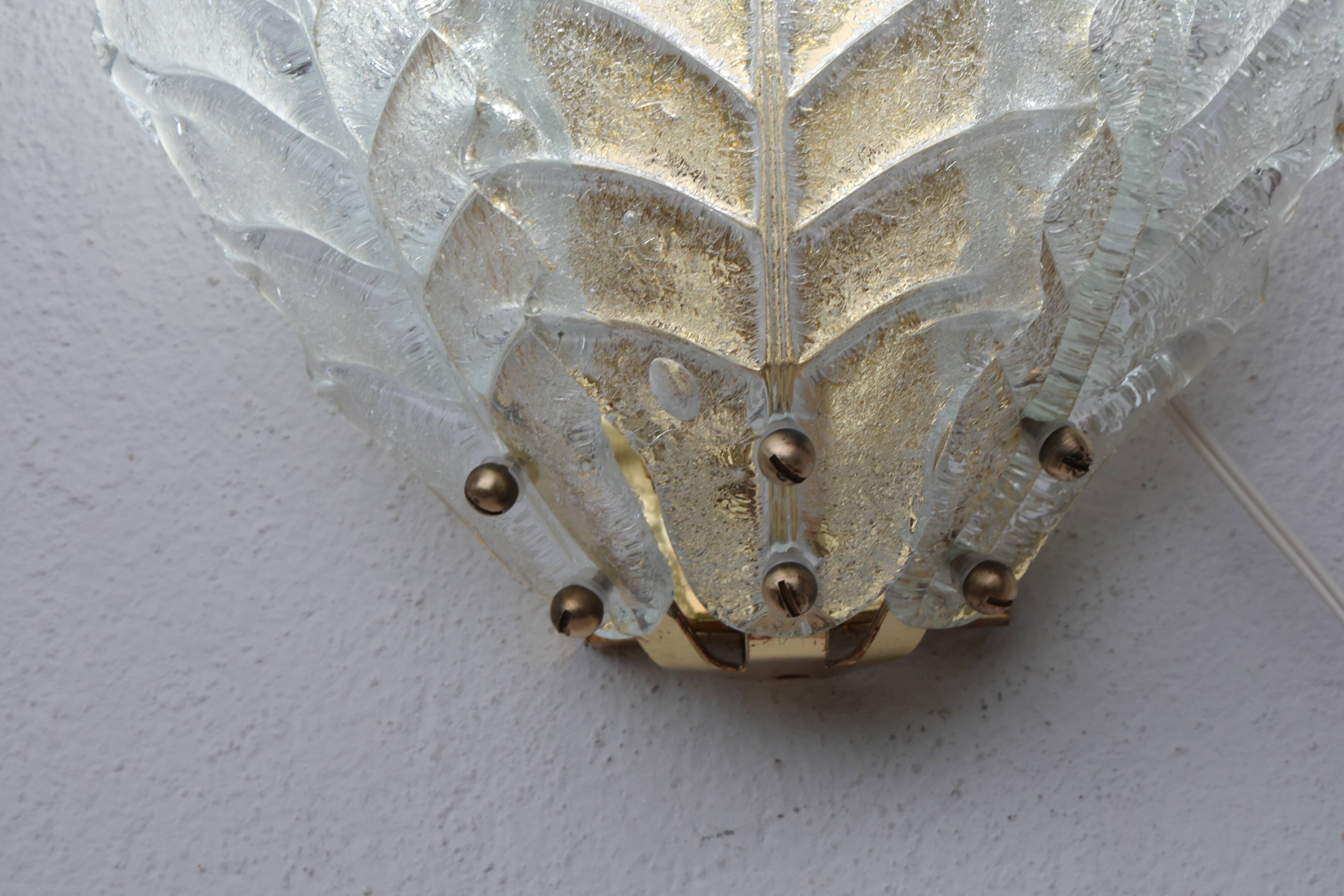 Set of 2 Taormina, Elegant Murano Wall Light Transparent Leaves, 1970