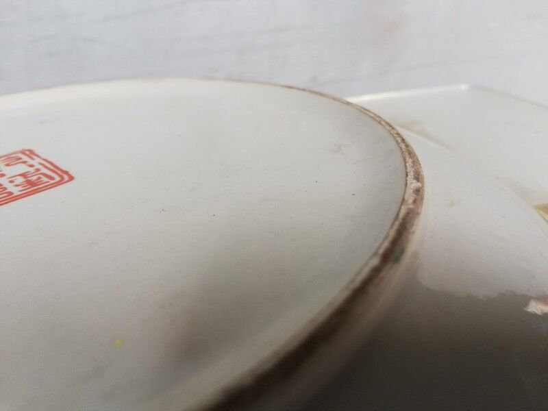 Plate china porcelainE enamelled family pink Lotus + Brand