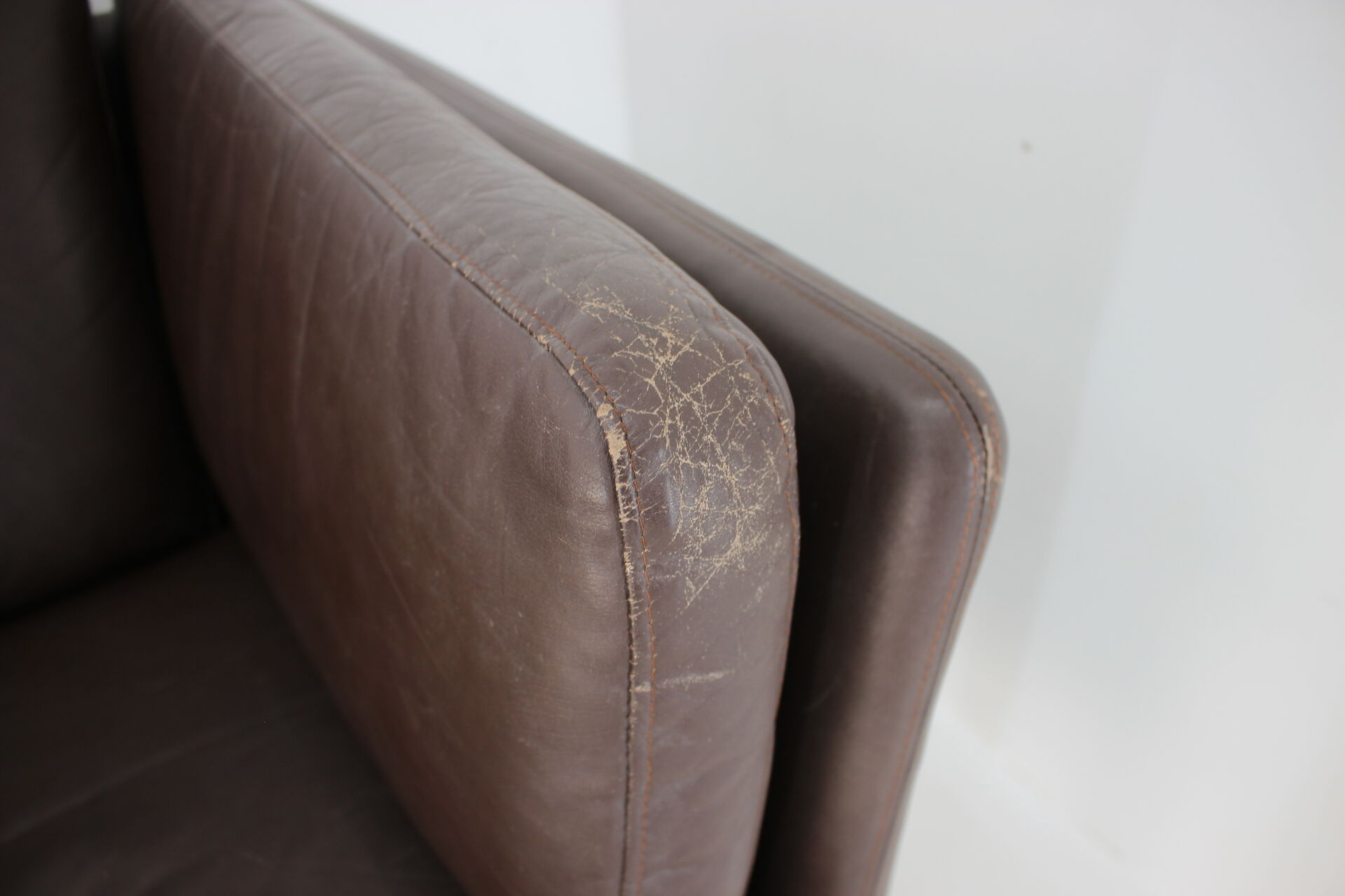 1970s danish brown leather 3-seater sofa