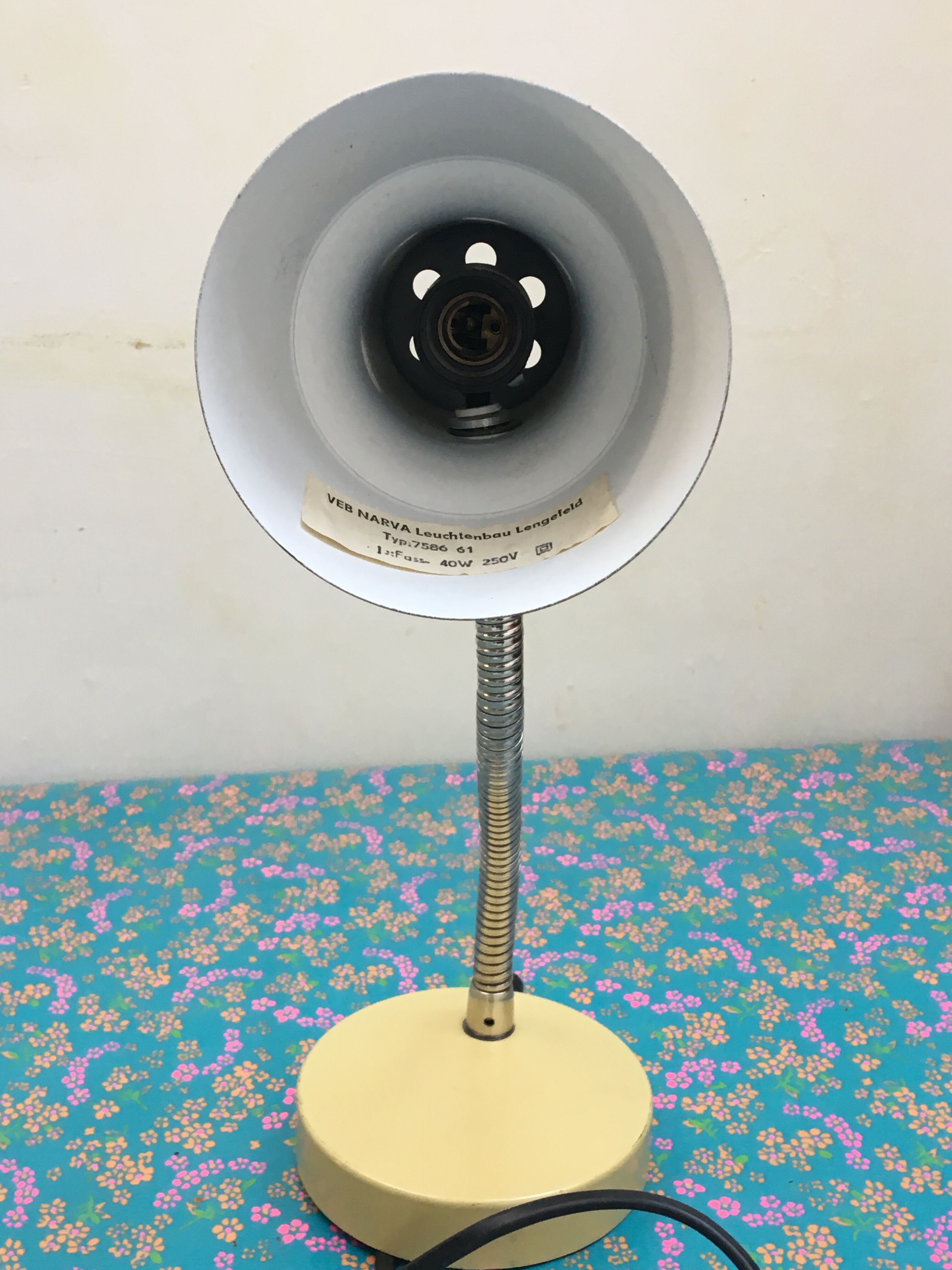 Cream vintage desk lamp arch Narva of Germany of the GDR's Veb