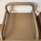 Vintage bedside tables in metal and brown beige wood.