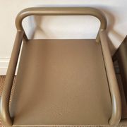 Vintage bedside tables in metal and brown beige wood.