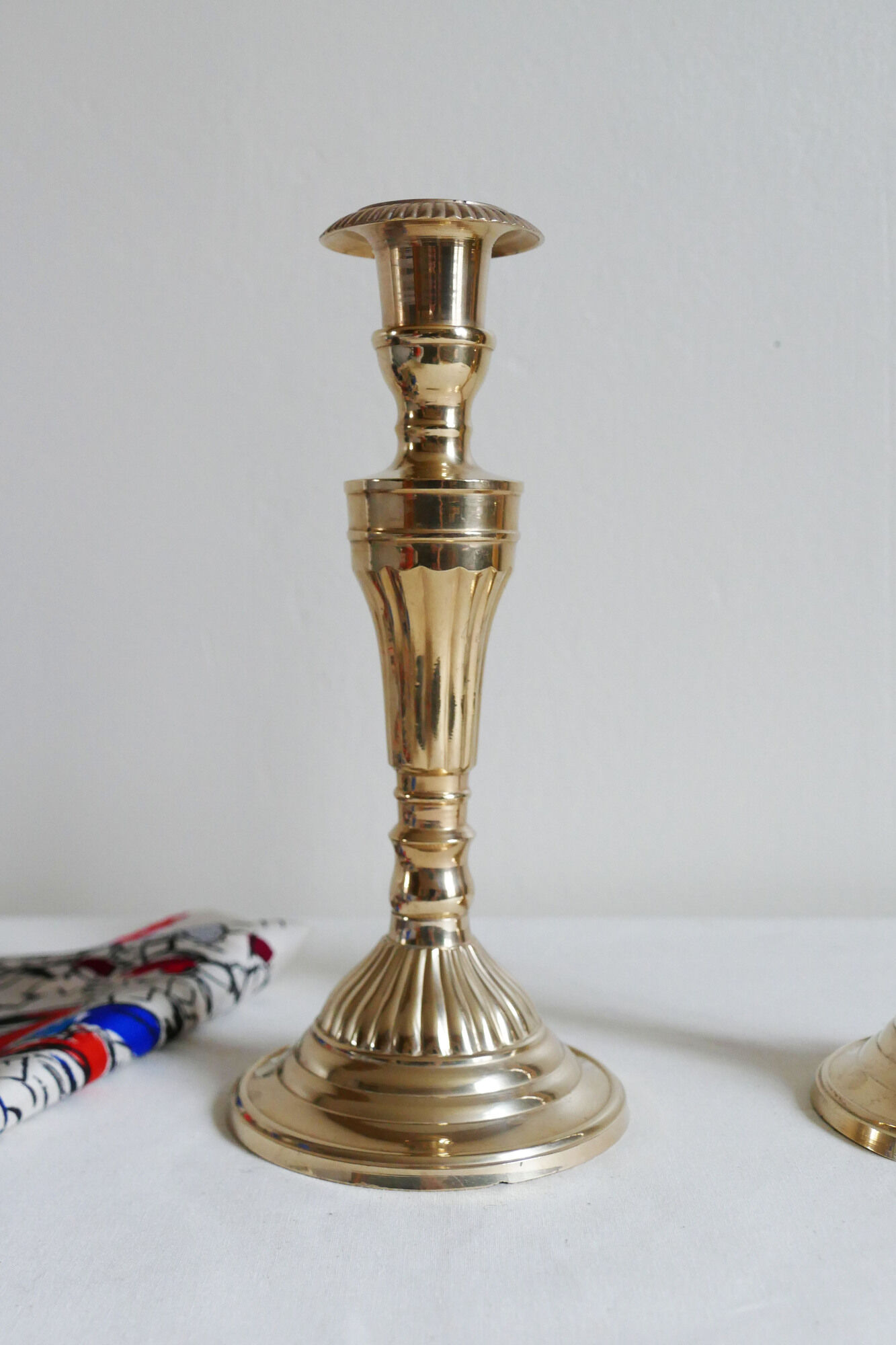 Pair of vintage brass chandeliers art deco style to pose on a console
