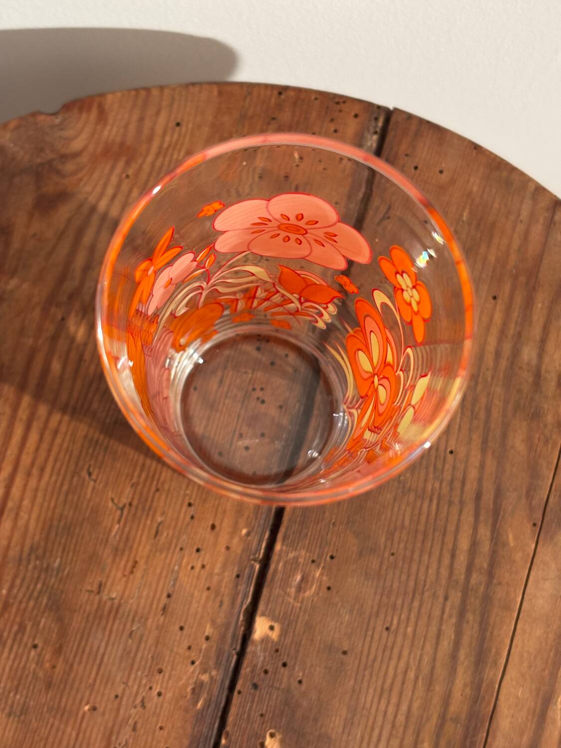 Superb vintage glass with orange floral print