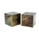 Pair of brass dice-shaped paperweights / bookends, Italy 1970s