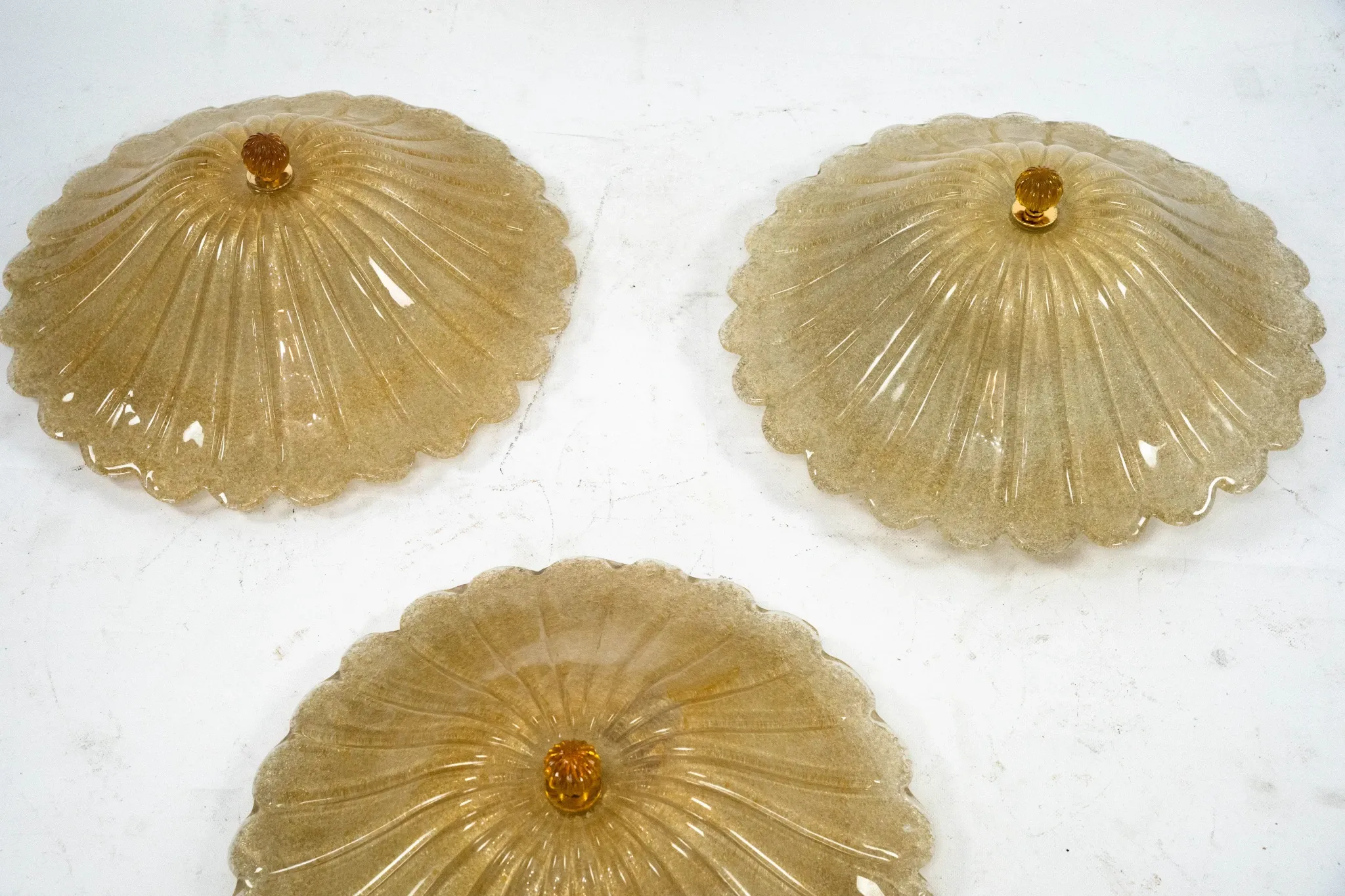 Set of three Large Italian Murano Glass Ceiling Lamps by Murano Due. Italy