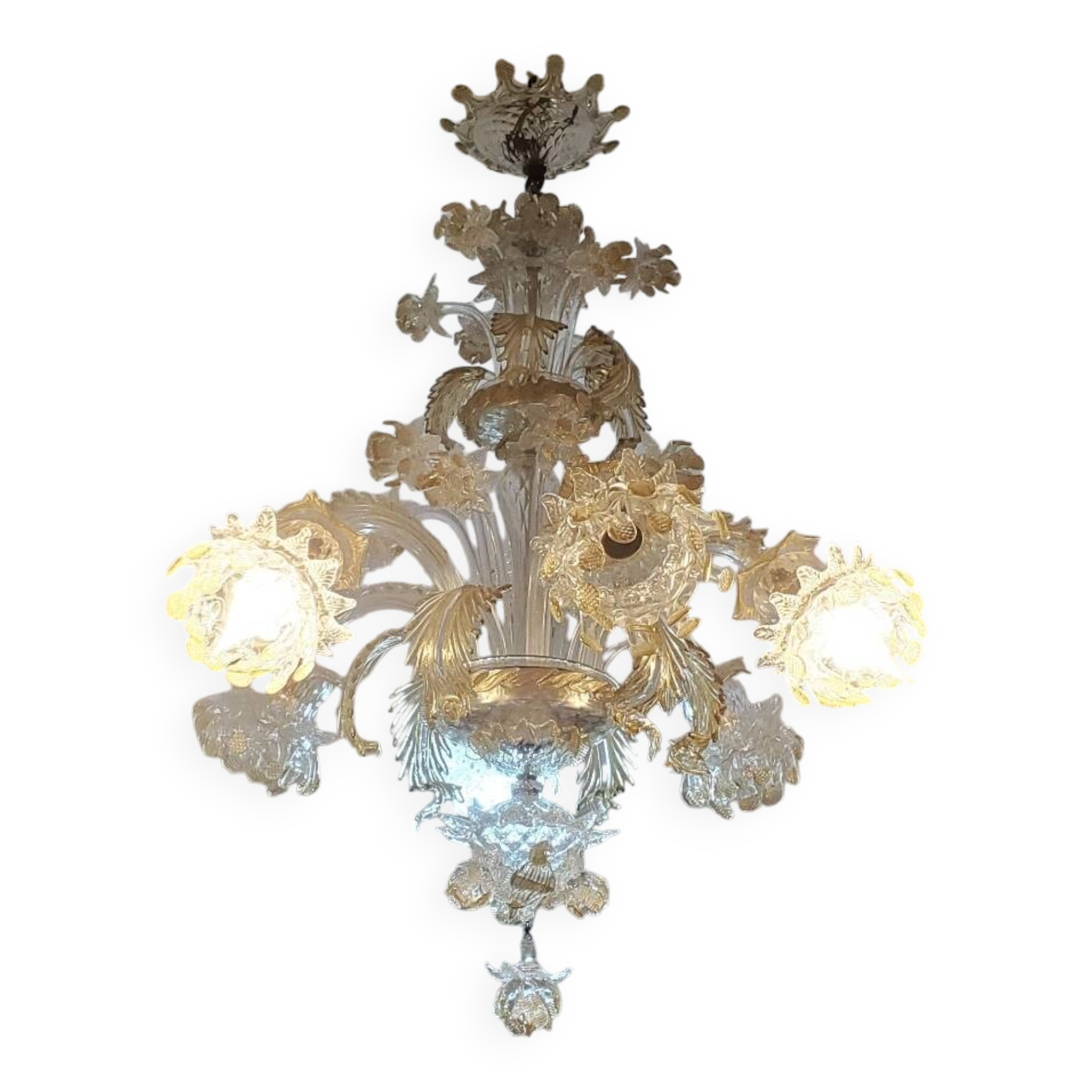 Lustre vintage en verre de Murano à 6 bras de lumière, Italie