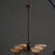 Art Deco chandelier with 4 arms in glass and brass, Sweden, 1940s