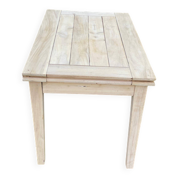 Rectangular farmhouse dining table, extendable, solid wood.