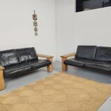 Walter Knoll leather sofa in leather and light oak, 1980