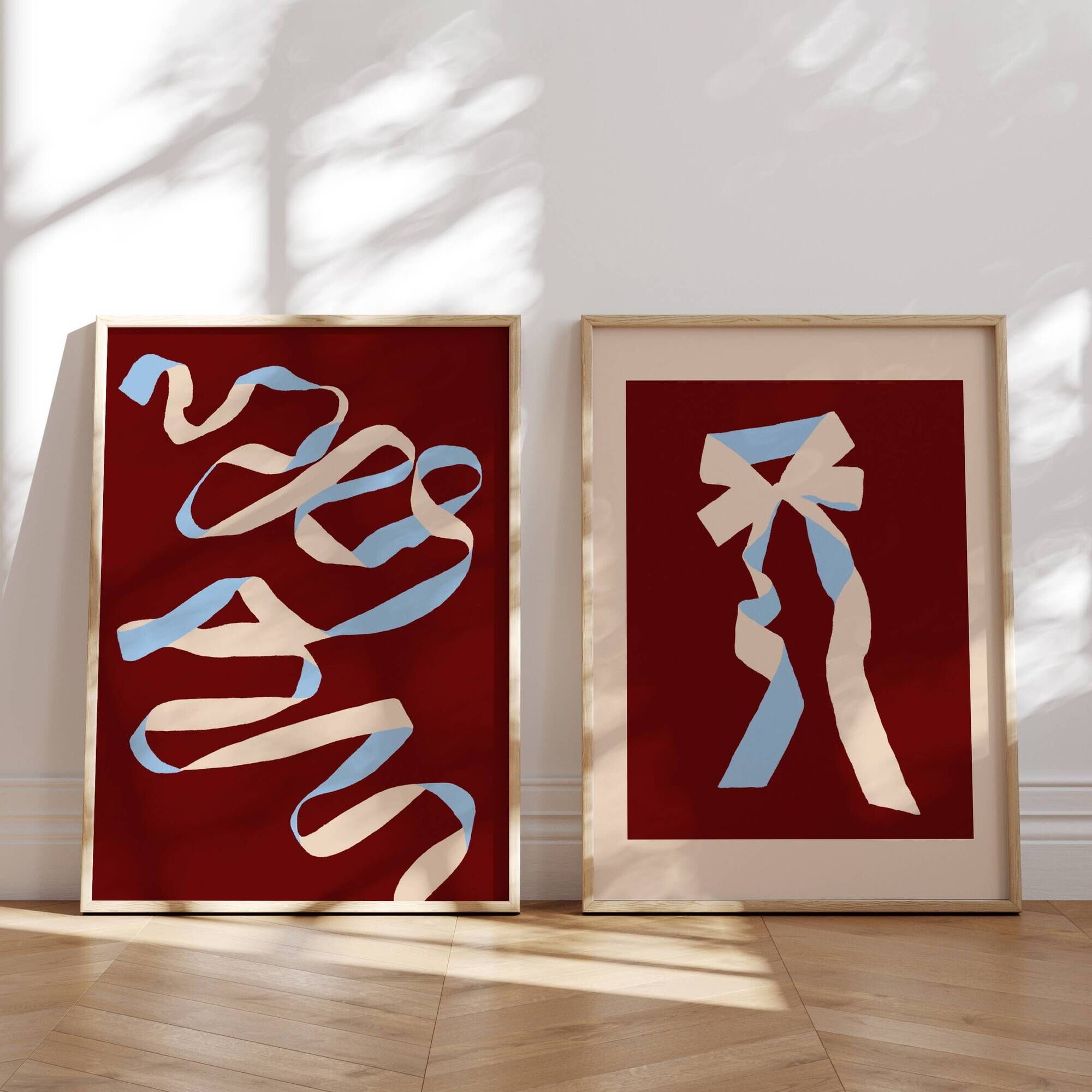 Pair of giclee prints, abstract burgundy set of two, 50x70cm