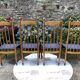 4 vintage Roche Bobois chairs from the 80s in beech with woven seats in blue fabric.