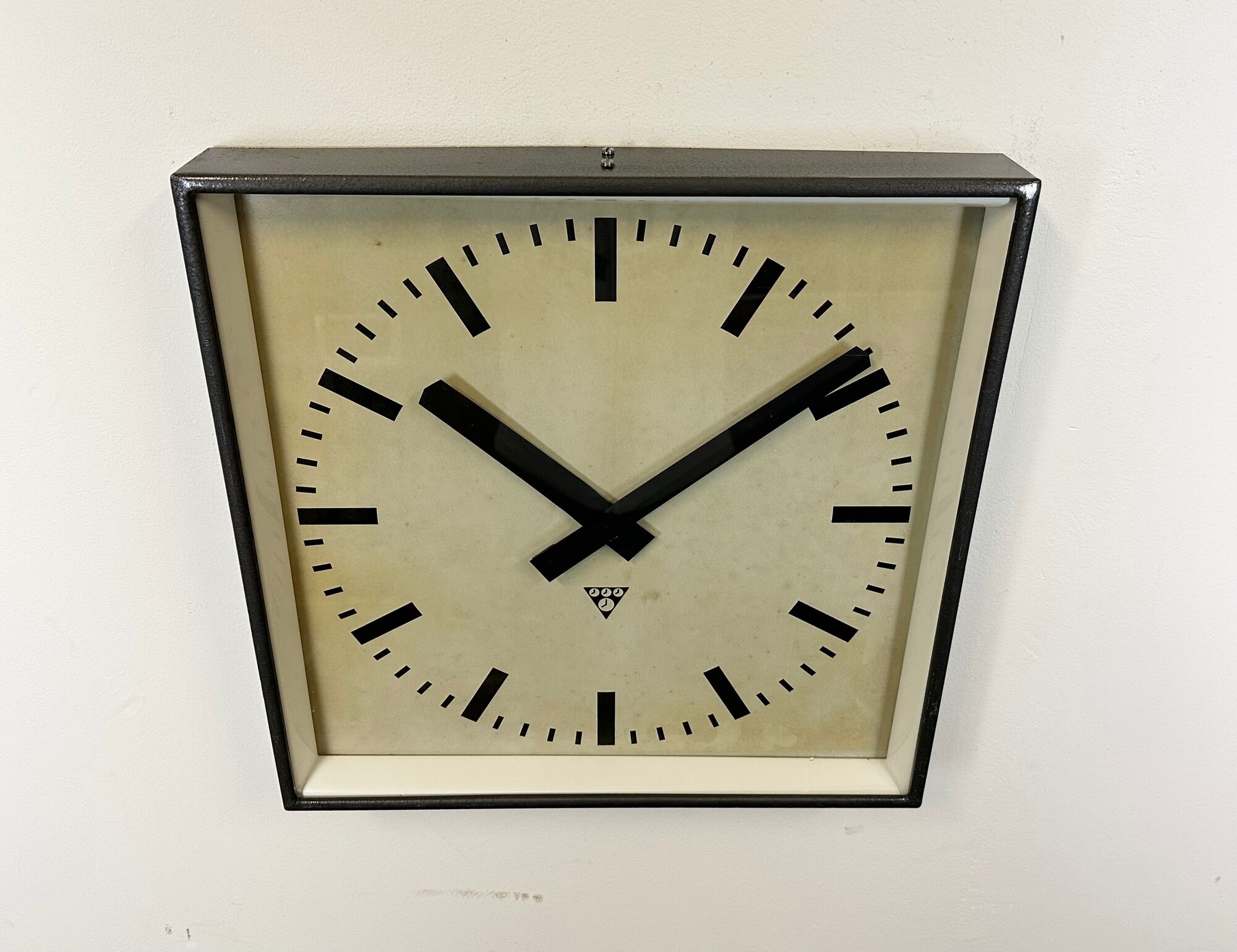 Dark grey square wall clock from pragotron, 1960s