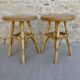 Pair of wooden and rattan stools, circa 1960.