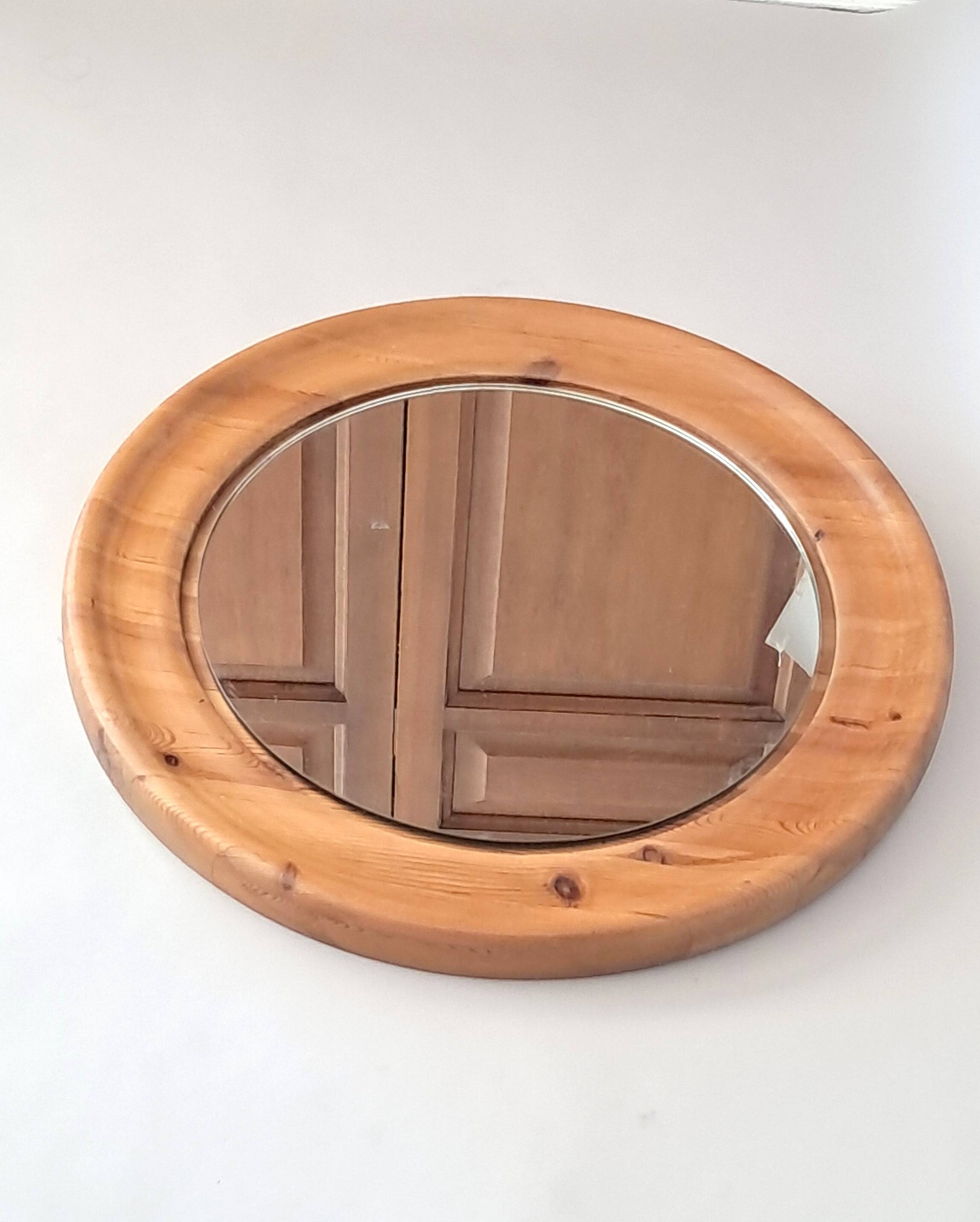 Miroir rond en pin massif de suède 1960/70 Vintage.