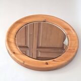 Round mirror in solid Swedish pine 1960/70 Vintage.