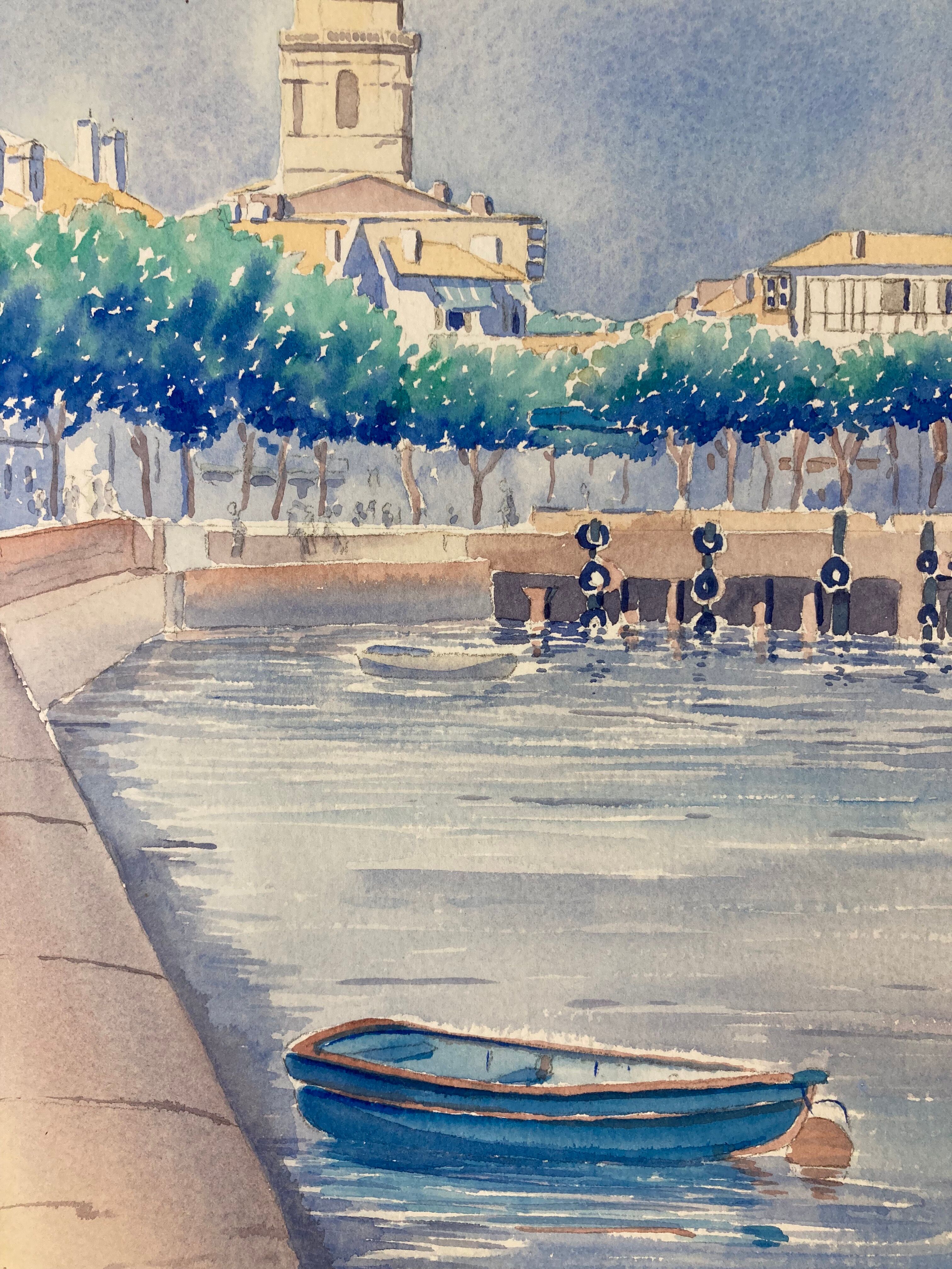 Aquarelle Marine Vintage Port de Saint-Jean-de-Luz