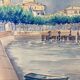 Aquarelle Marine Vintage Port de Saint-Jean-de-Luz