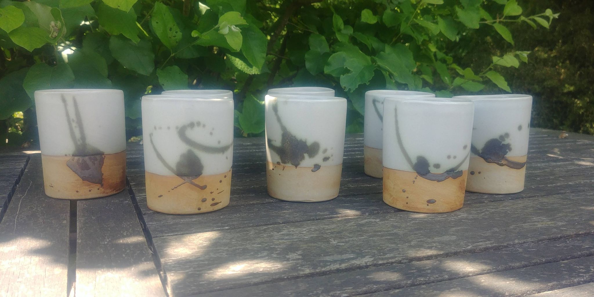 Set of 8 water glasses signed La Poterie de la Colombe created by Madeleine Br