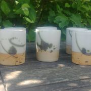 Set of 8 water glasses signed La Poterie de la Colombe created by Madeleine Br